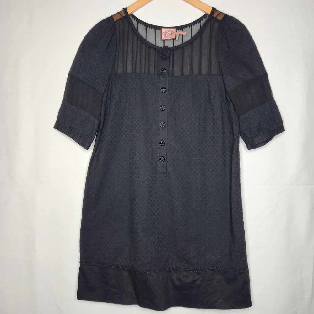 Juicy Couture Black Sheer-Yoke Button Front Midi Dress